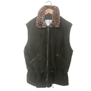 Vintage Nils Resort Collection Green Sherpa Fleece Vest Cheetah Leopard Sz XL